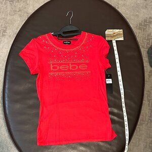 New Red Bebe T-shirt Medium Silver Star and Gold Rhinestones with Tags Y2K Chic
